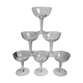 Set of 6 glasses of champagne in molded glass years 20-30