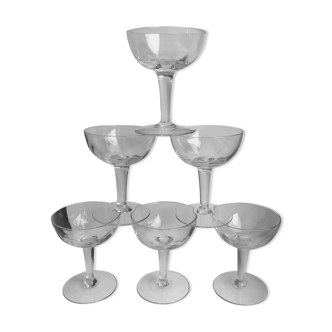 Lot de 6 coupes à champagne en verre moulé années 20-30