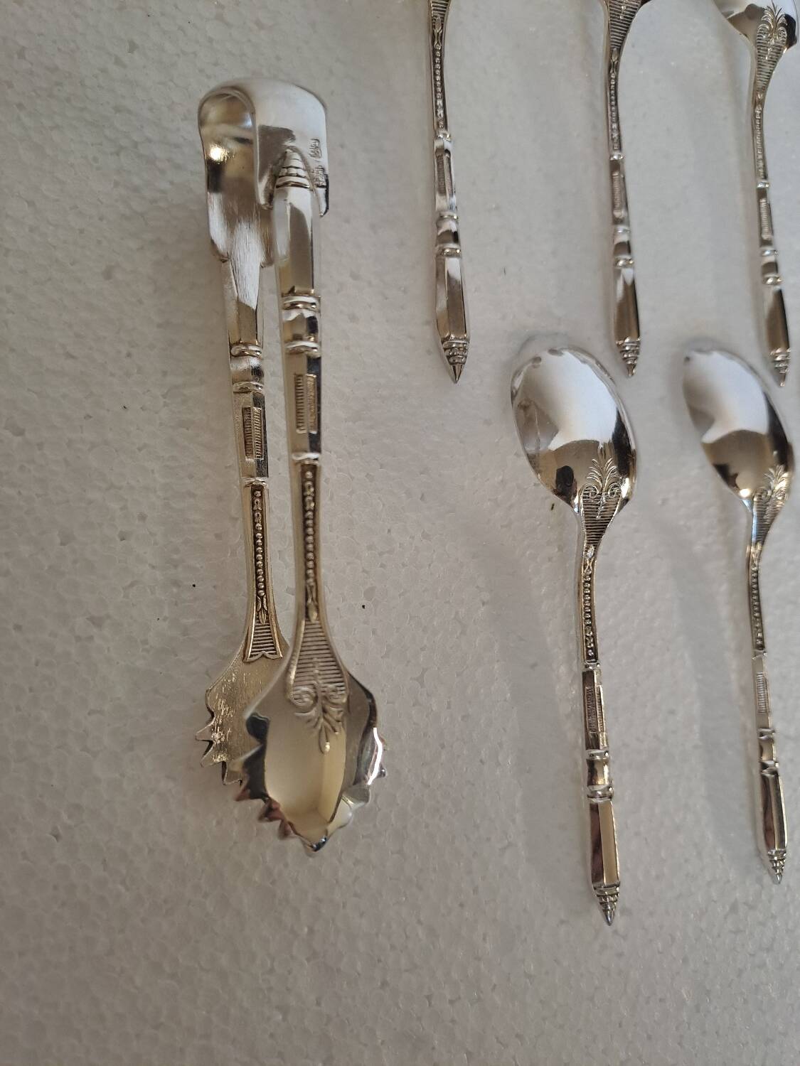 Box of 12 mocha spoons and 1 sugar tongs Ercuis silver metal