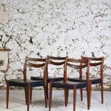 4 vintage Scandinavian chairs in teak and imitation leather, 1960