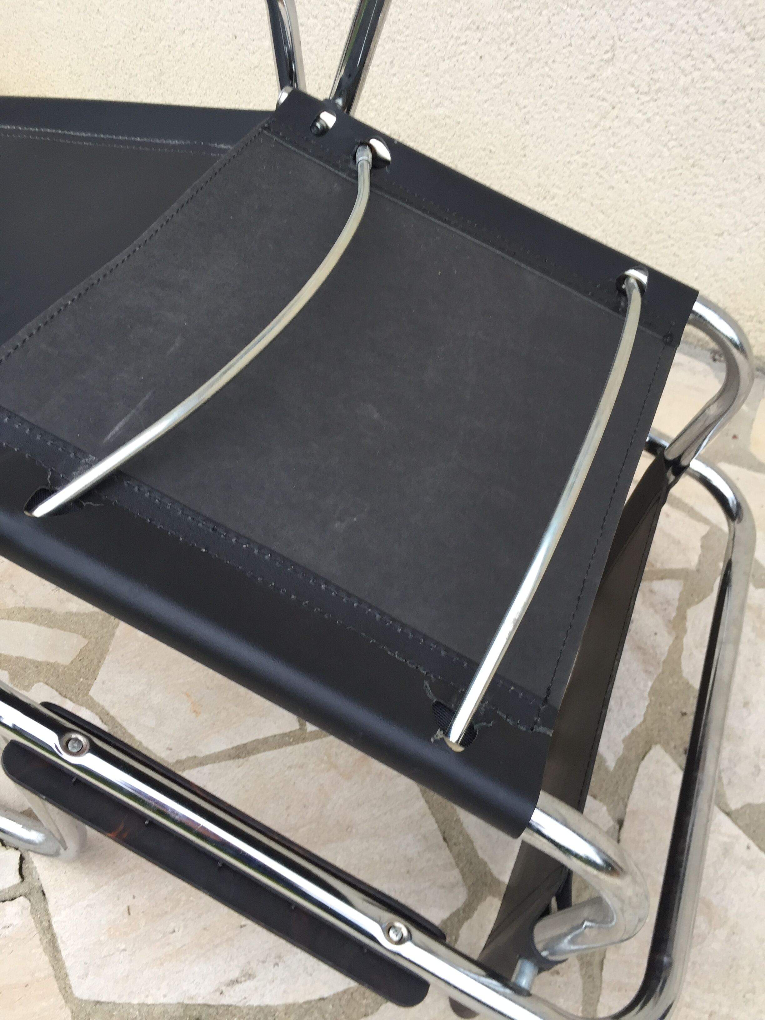 Pair of faux leather and chrome chairs 70s