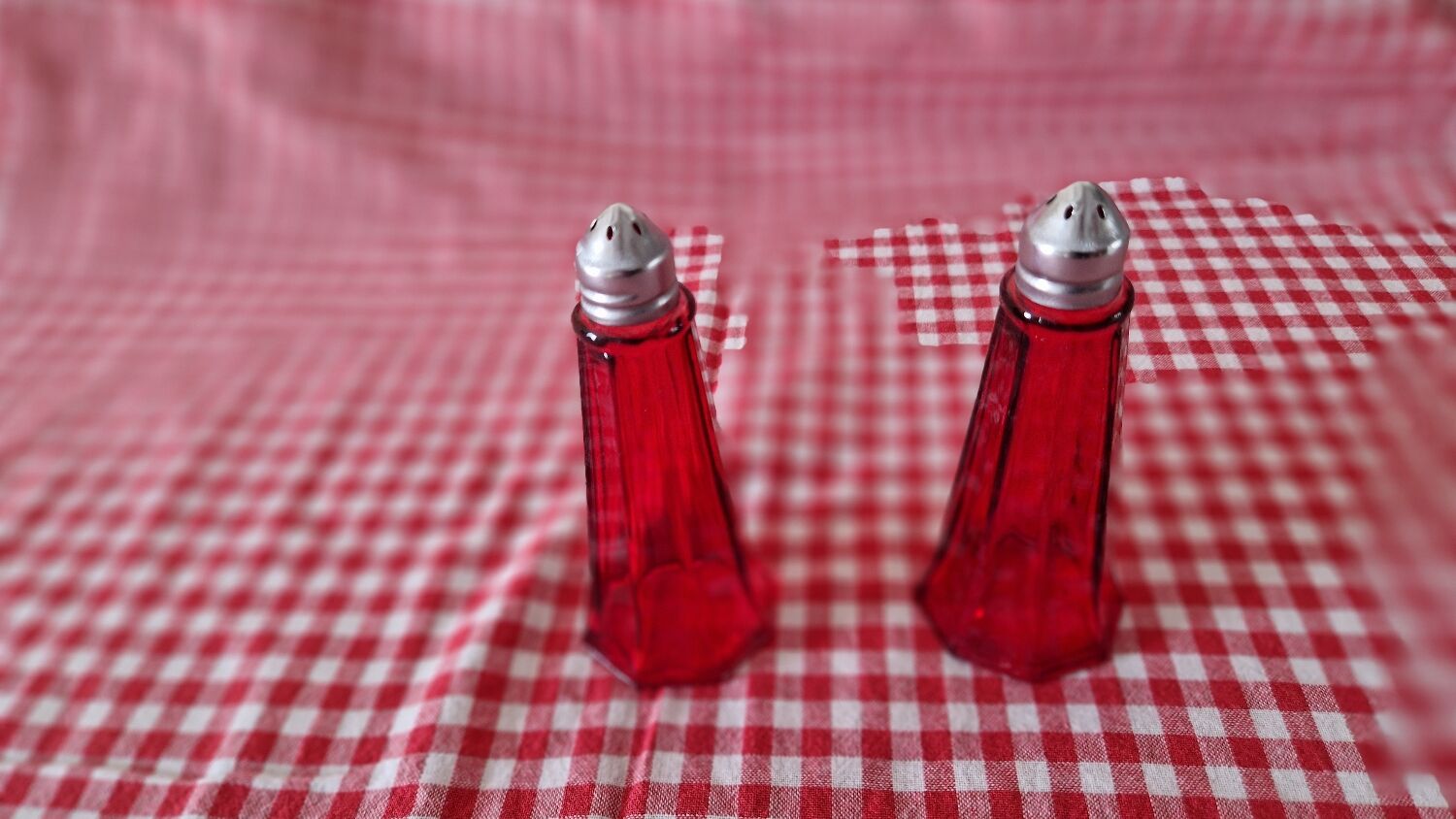 Red glass salt and pepper shaker