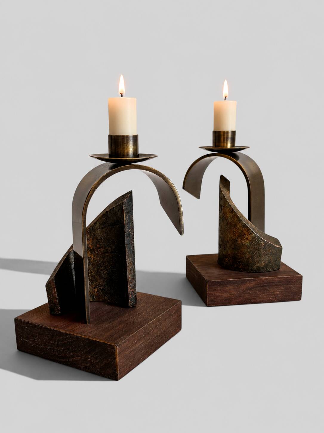 Pair of Brutalist Sculptural Candleholders by Arte Romera, Spain, 1980s