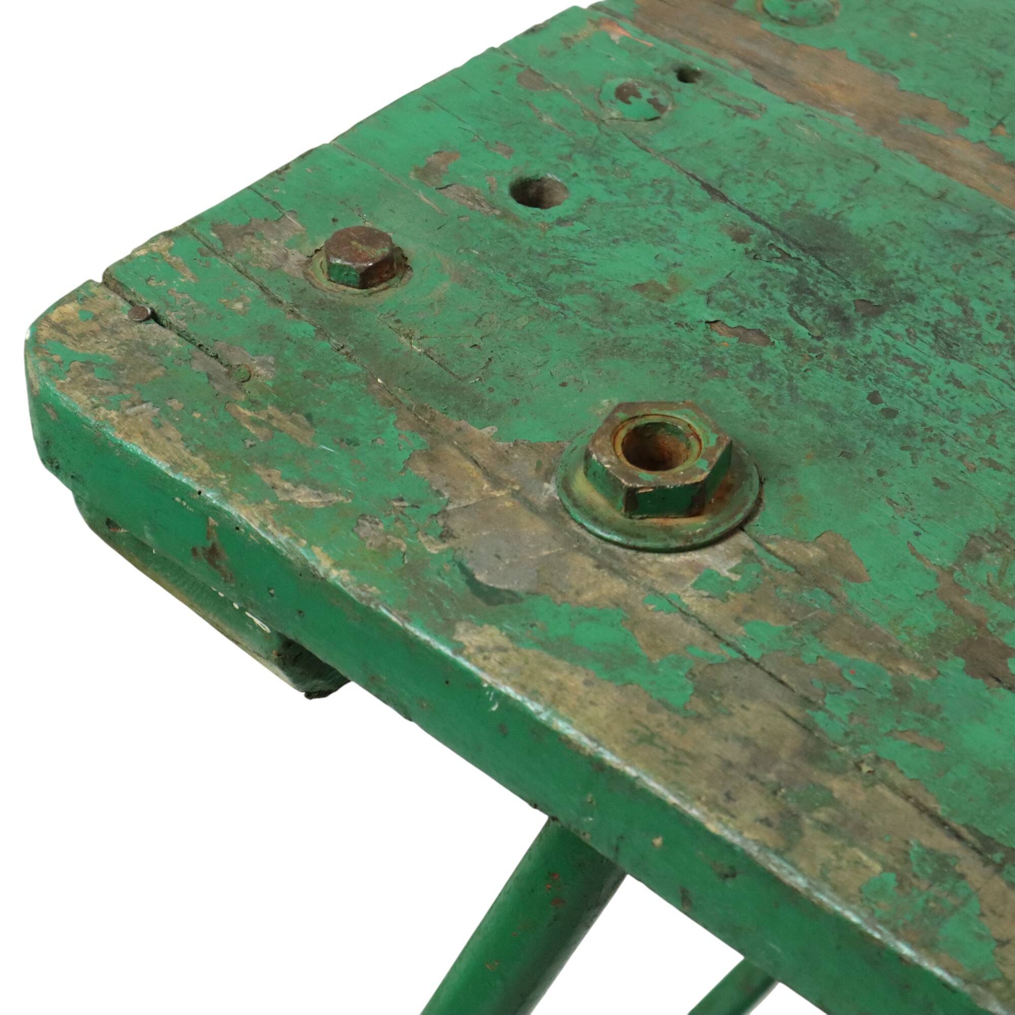 Unique Green Industrial Workbench Work Table Wood Metal 160cm