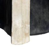 Pair of leather armchairs with marquetry armrests