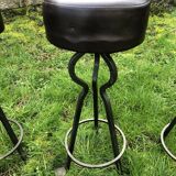 Vintage leather and wrought iron bar stools