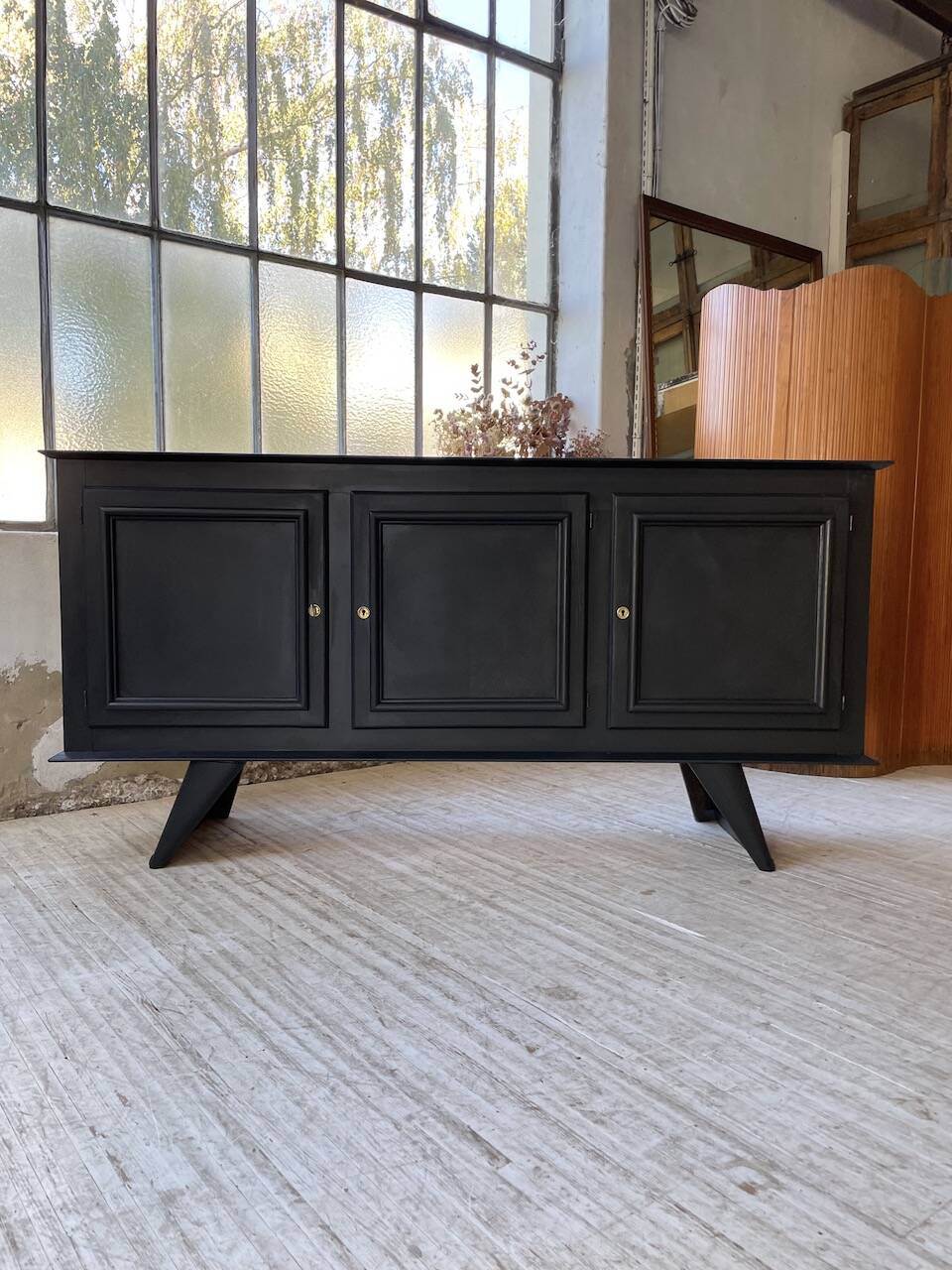 60s brutalist black sideboard