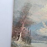 Vintage oil painting – Forest by the lake under a pastel sky