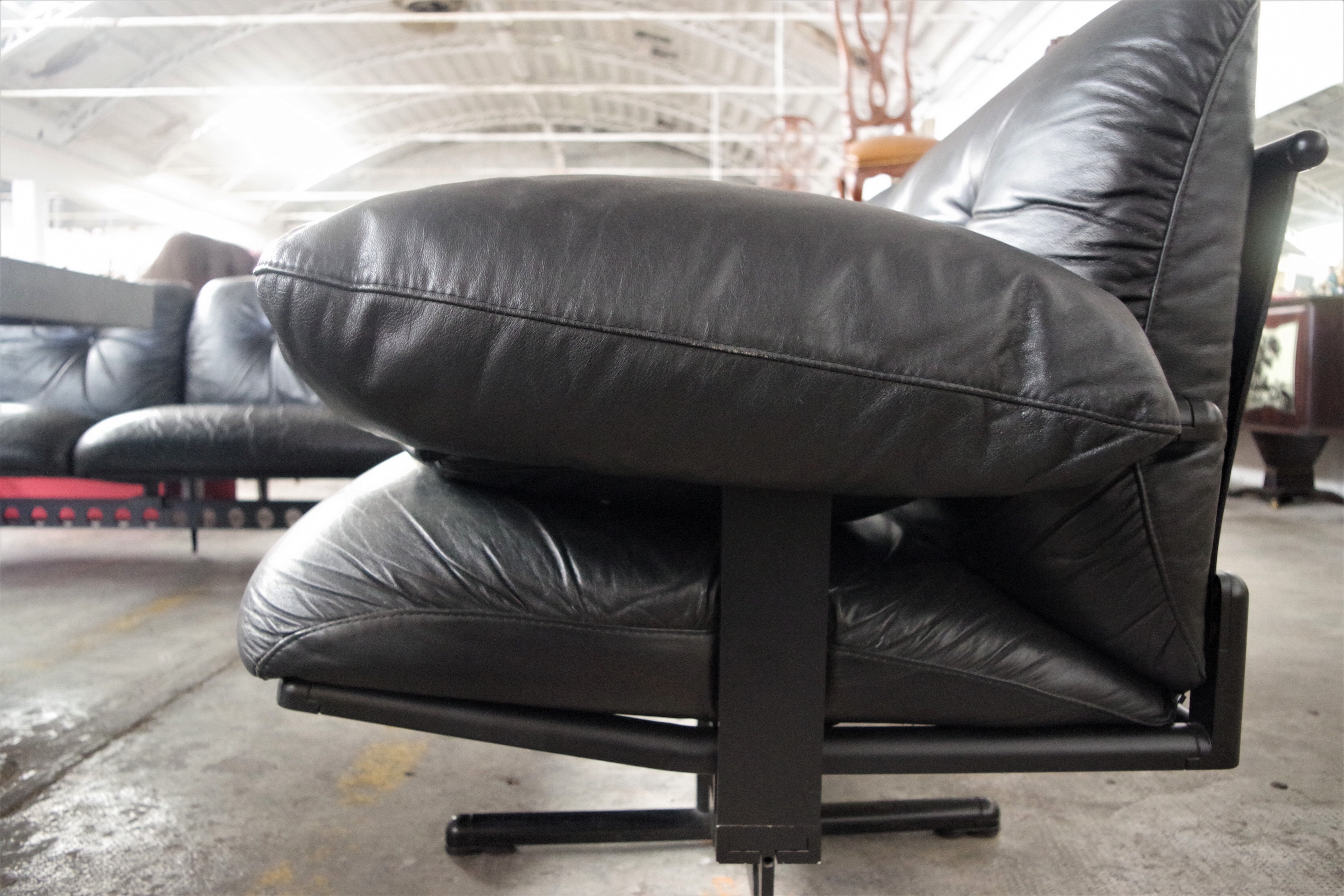 Corner sofa opening in leather and coffee table in marble by pierluigi cerri for frau, 1980s
