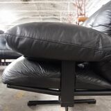 Corner sofa opening in leather and coffee table in marble by pierluigi cerri for frau, 1980s