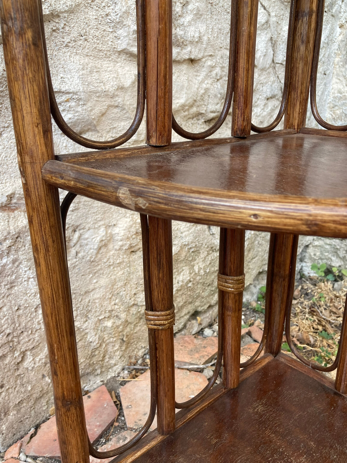 Vintage rattan corner shelf