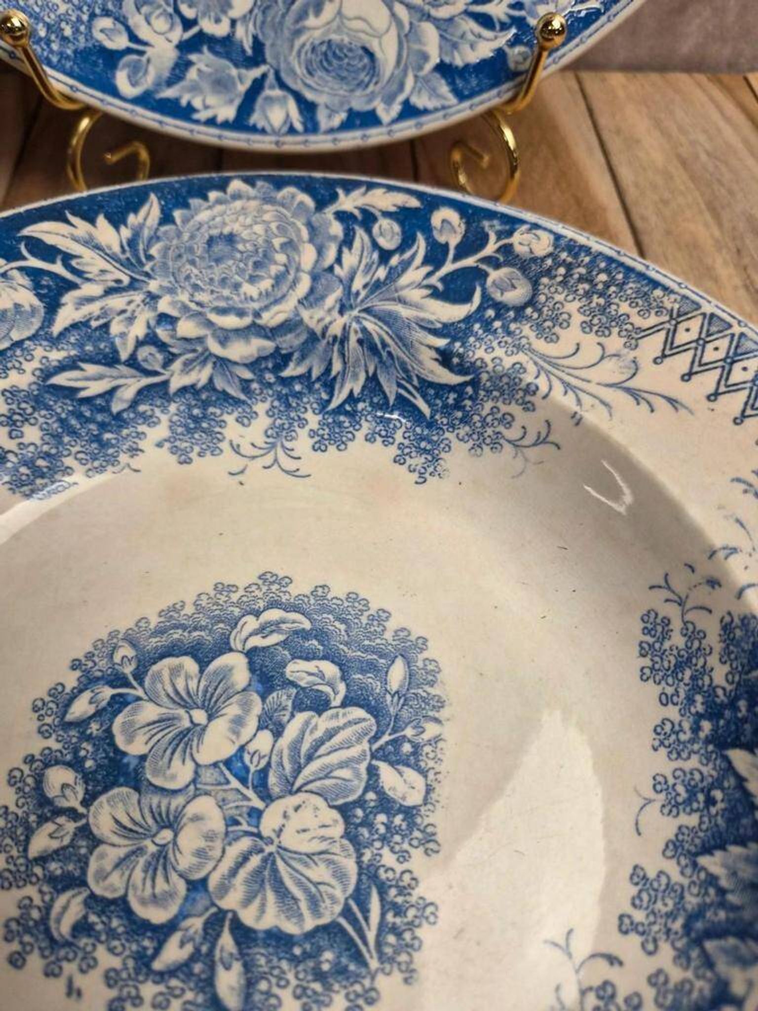 Set of 2 deep plates in Sarreguemines ironstone – Jardinière model – Various decorations
