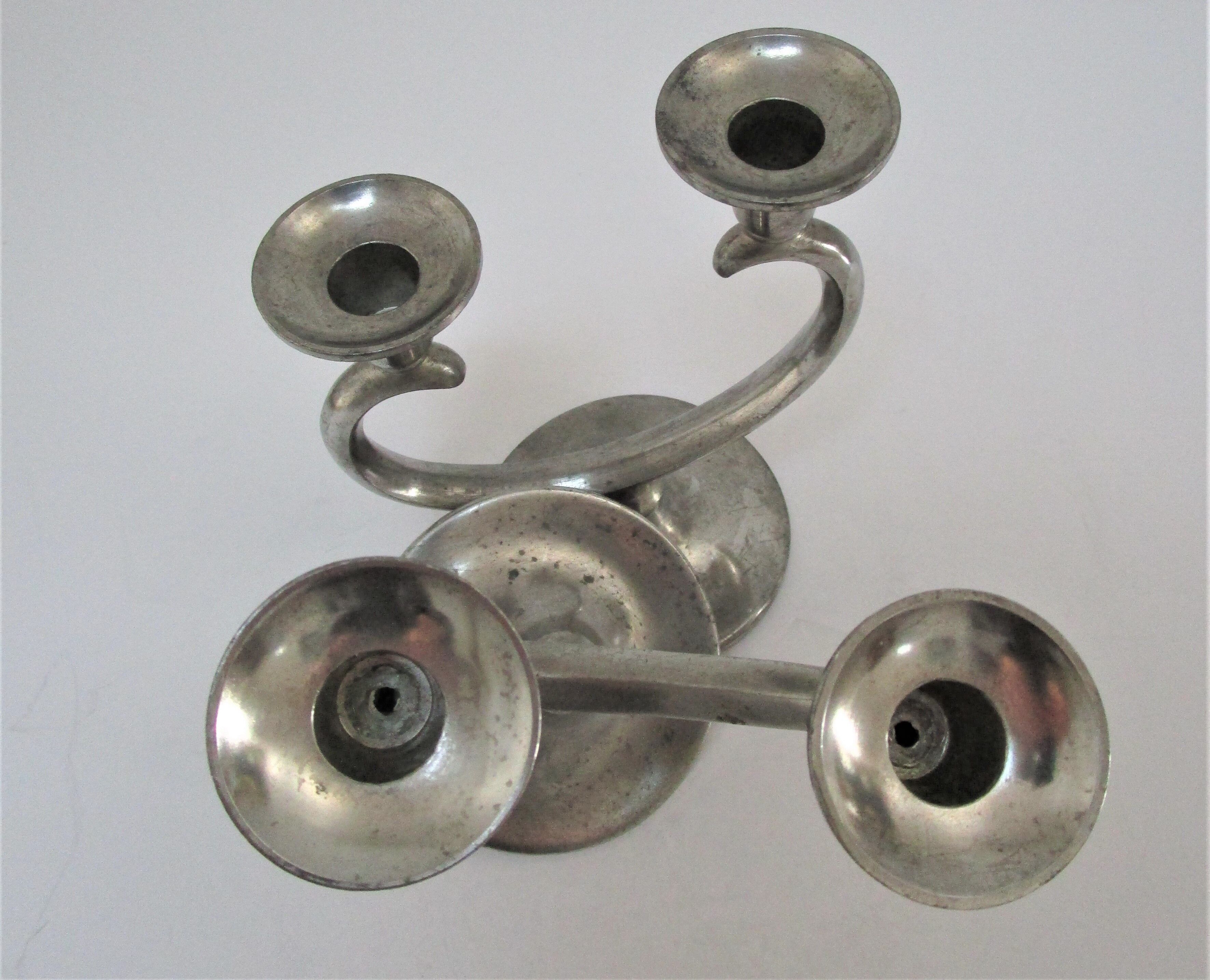 Pair of patinated tin candle holders design metawa holland 70s
