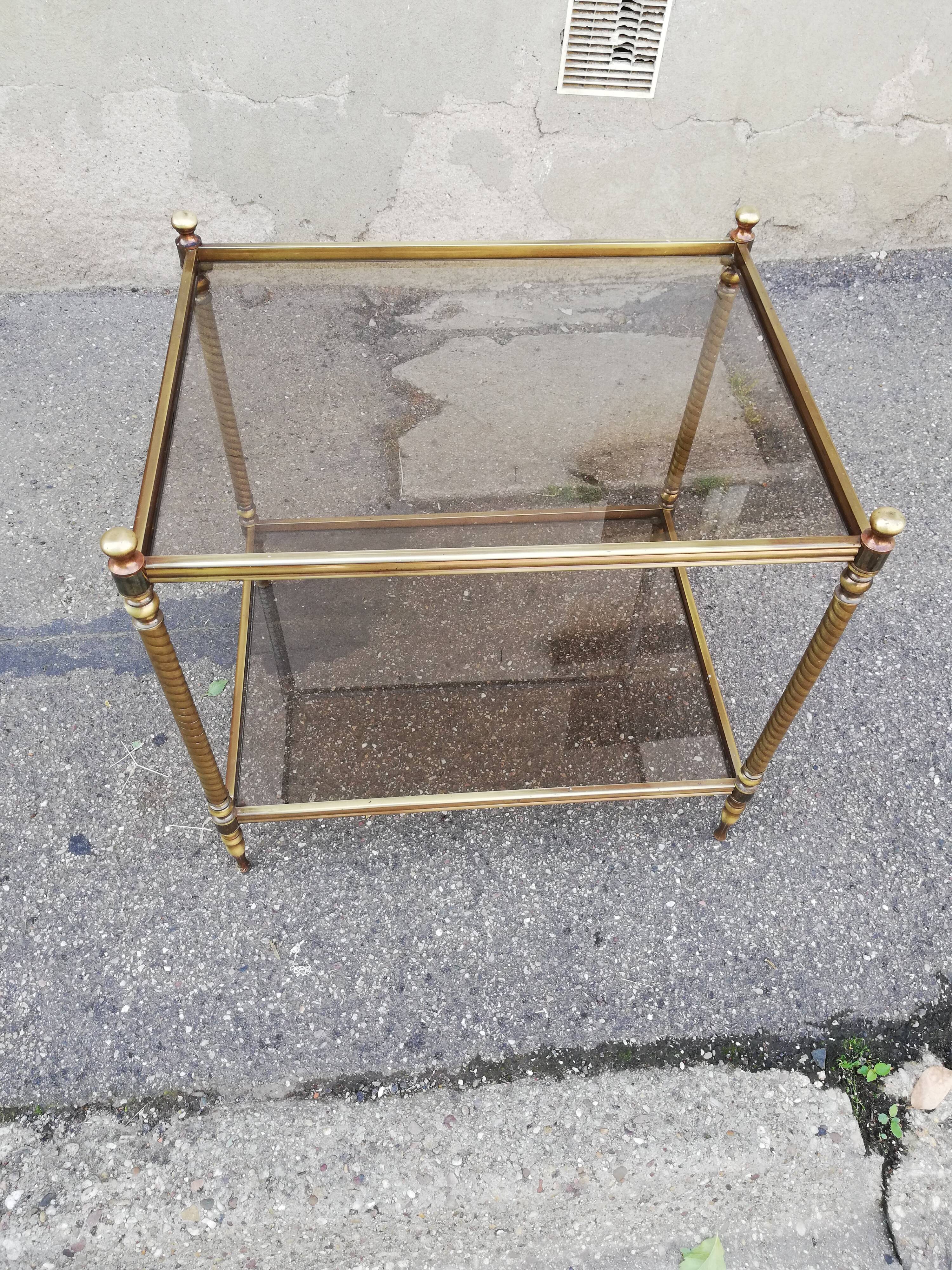 Vintage brass side table and 2 smoked glass trays