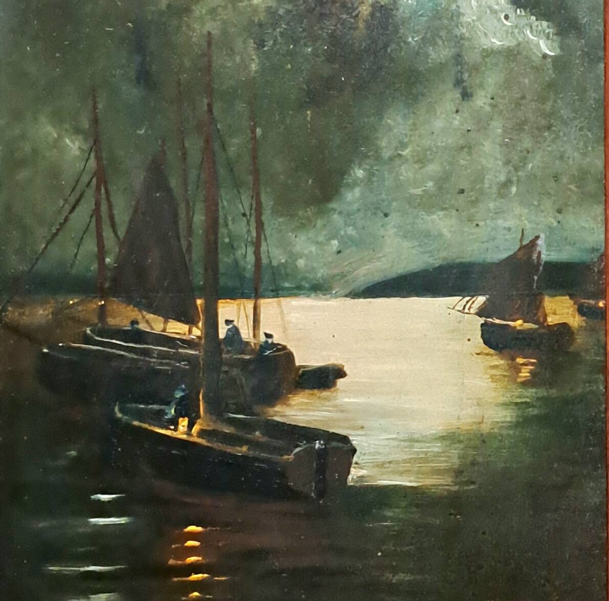 Impressionist painting, oil on wood, 19th century - Signed marine