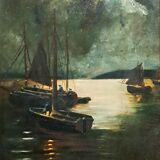 Tableau impressionniste, huile sur bois  XIXème siècle - Marine signée