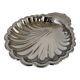 Large silver-plated serving dish in the shape of a vintage shell.