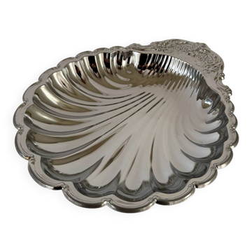 Grand plat de service en métal argenté en forme de coquillage vintage