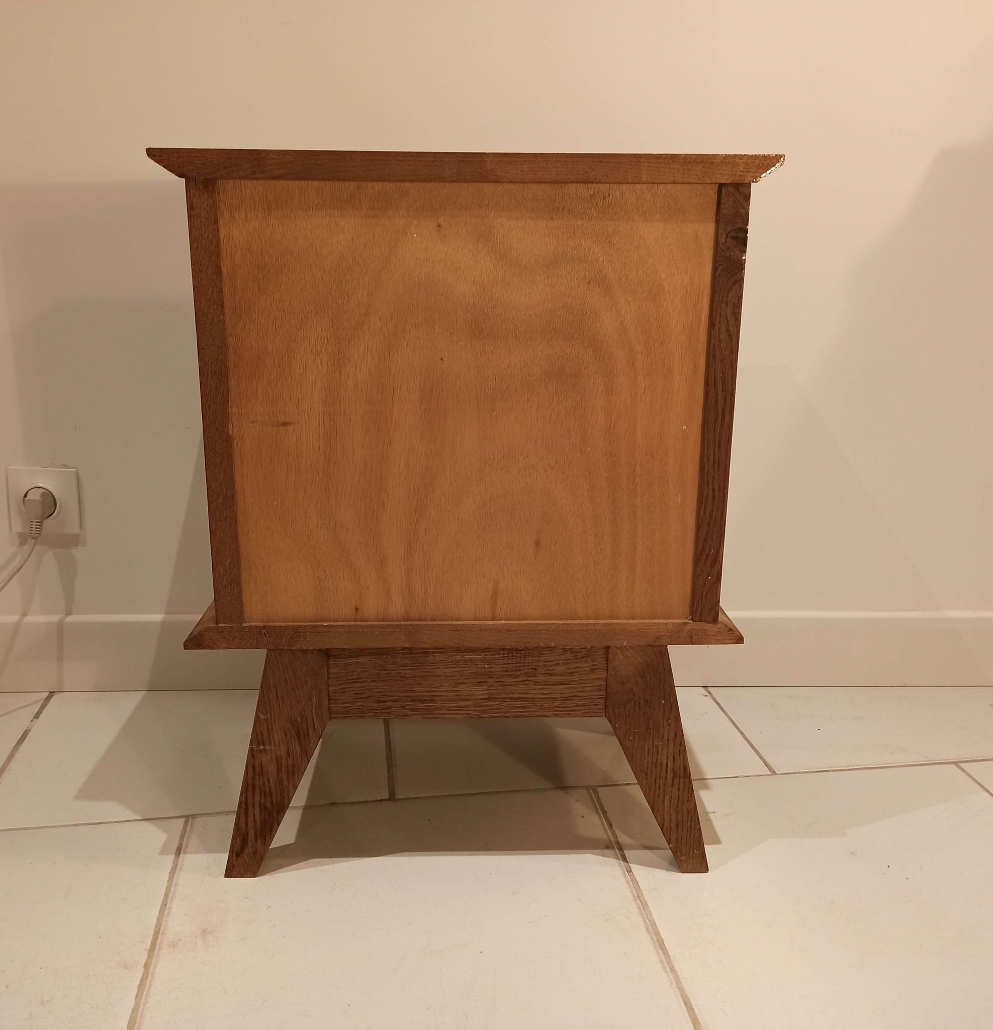 Bedside night table vintage compass feet and solid wood marquetteries