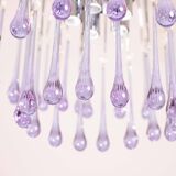 The Purple Crown, LArge Size Murano Chandelier Purple and Crystal Drops, 19