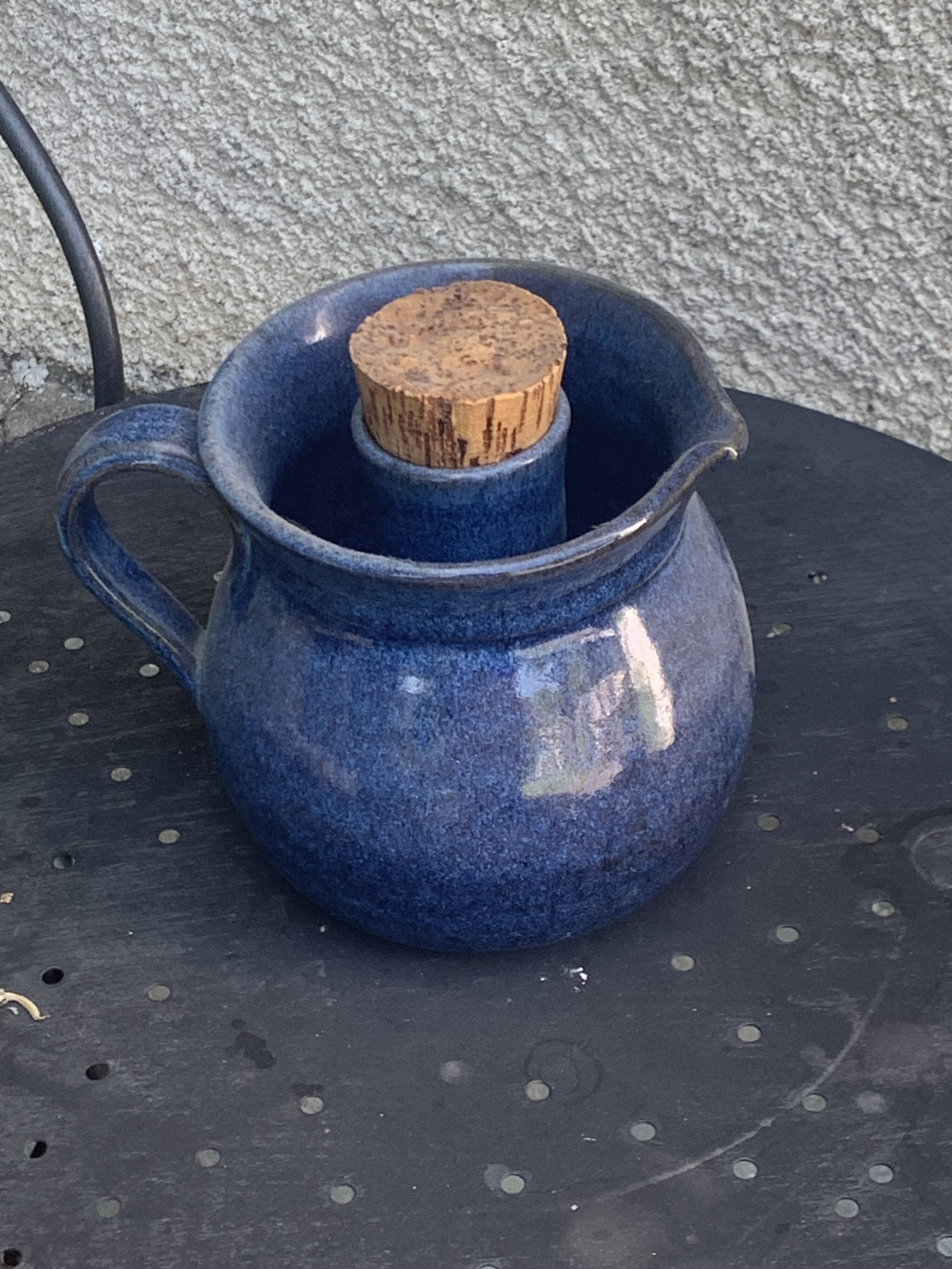 Pitcher, carafe, refreshing jug, ice cube jug, in blue glazed stoneware