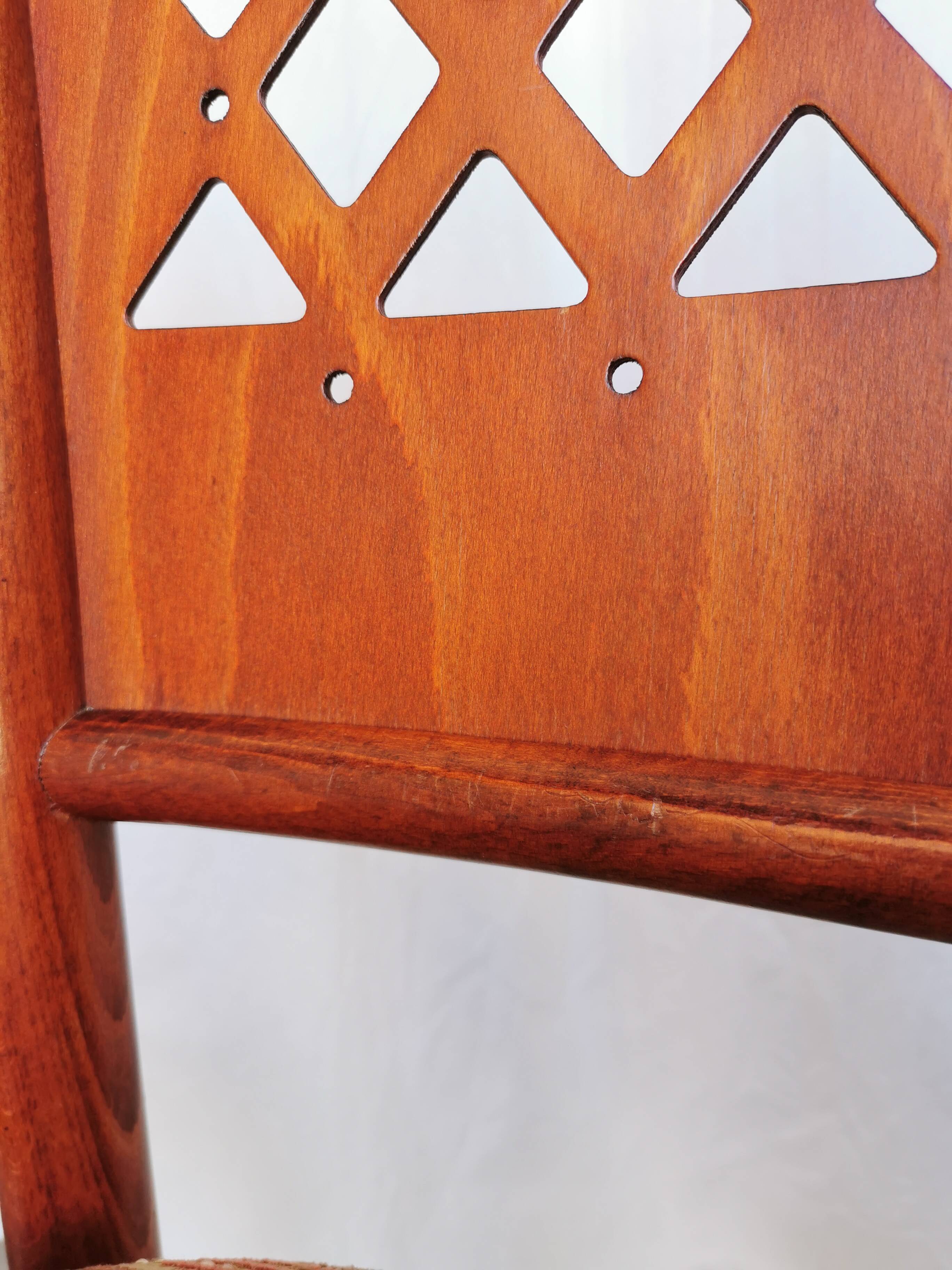 Vintage Italian Bistro Chairs - 1980s Reddish Wood, Brown Fabric - Set of 4