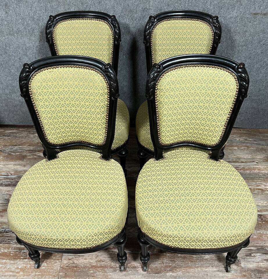 Set of 4 Napoleon III period chairs in black lacquered wood circa 1850