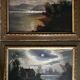 Pendant of HST painting "Landscape in the moonlight" signed + frame circa 1920