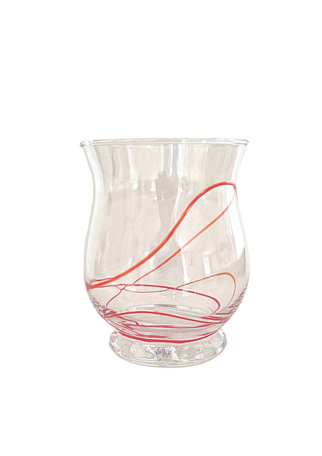 Vase vintage en verre soufflé de style Murano avec tourbillons rouges