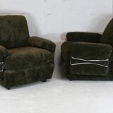 Pair of armchairs "Space Age", brown velvet and steel, France, circa 1970.