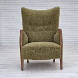 1960s, Danish armchair, original green furniture velour, ash wood