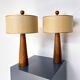 Pair of Modern Conical Wooden Table Lamps, Italy
