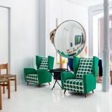 Mid Century Modern Style Large French Wall Mounted Round Convex Silver Mirror