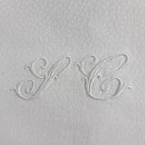 Large marbled damask tablecloth 2m x 2m80 monogrammed SC