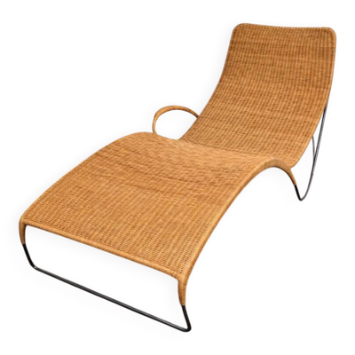 Chaise longue en rotin avec cadre en acier CL-757-PS par Yuzuru Yamakawa pour Yamakawa, Japon, 1950
