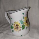 broc carafe pichet signé DMS fait main motif tournesol fleurs