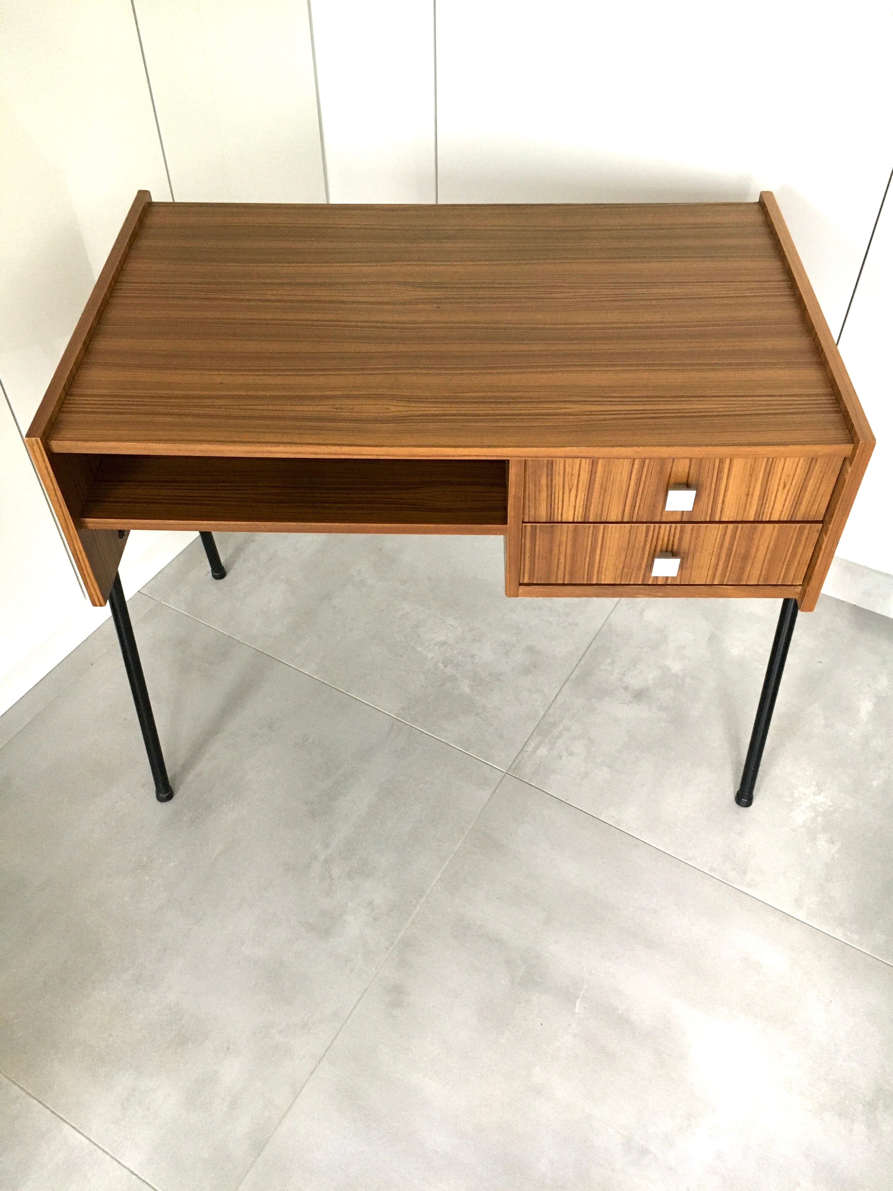 Vintage office teak décor and black steel base