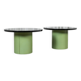 Matcha table, set of 2 leather and plexiglass coffee tables