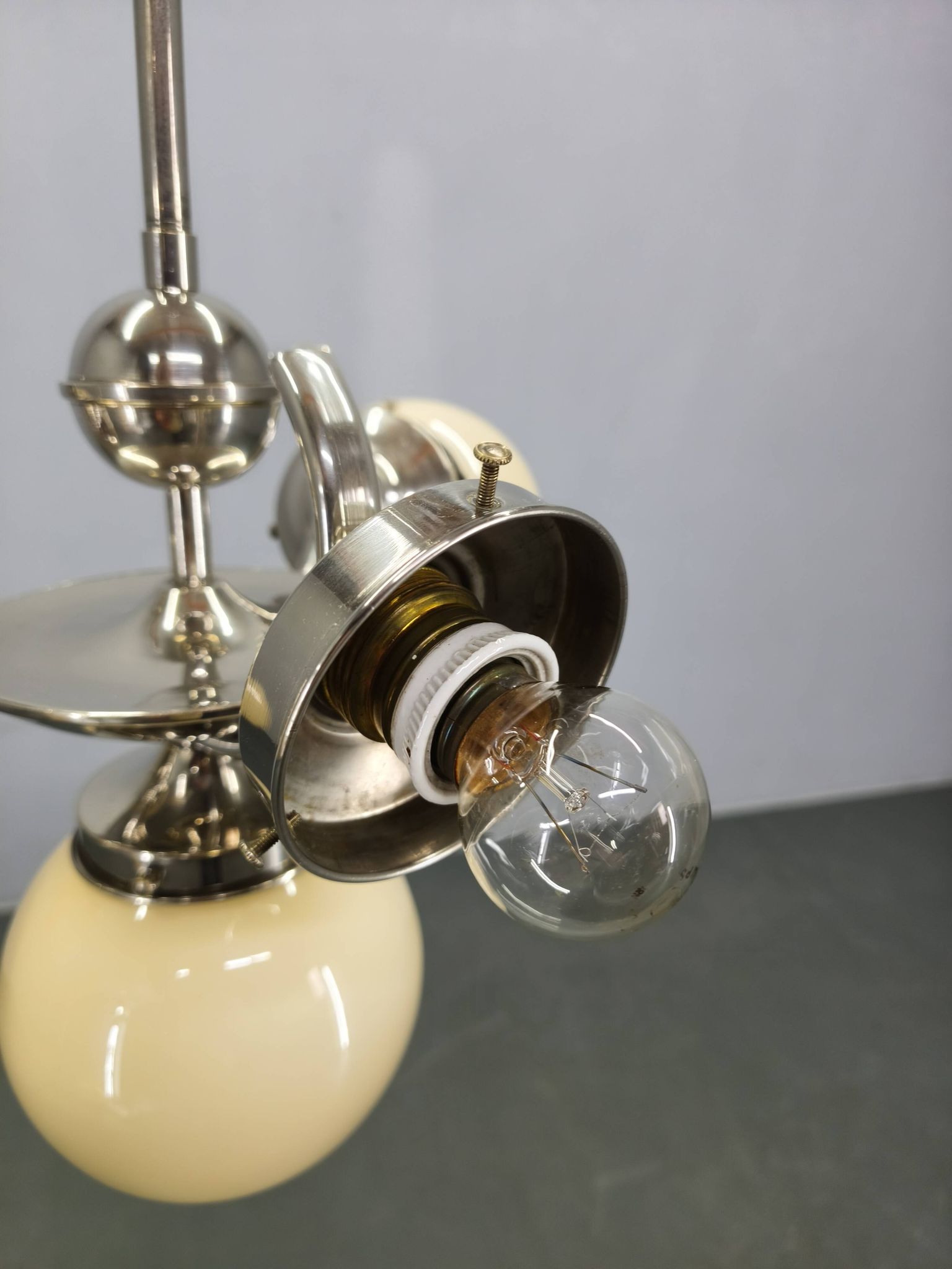 Bauhaus Globe Chandelier Czechoslovakia 1930s Chrome Pendant
