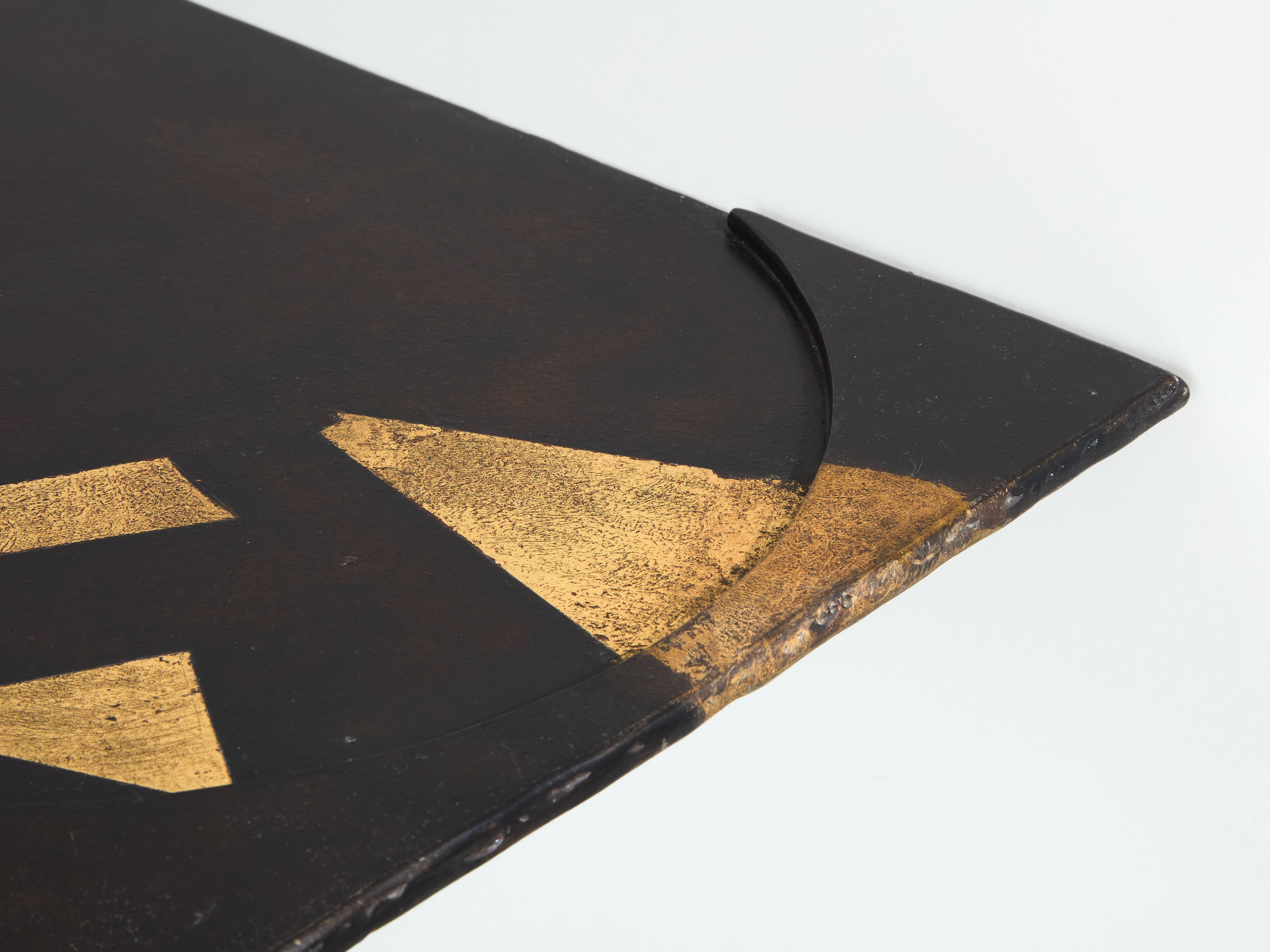 Pair of brutalist wrought iron consoles by Argueyrolles 1990