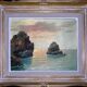 Superb seaside table with crespuscule by P. Dupret with frame