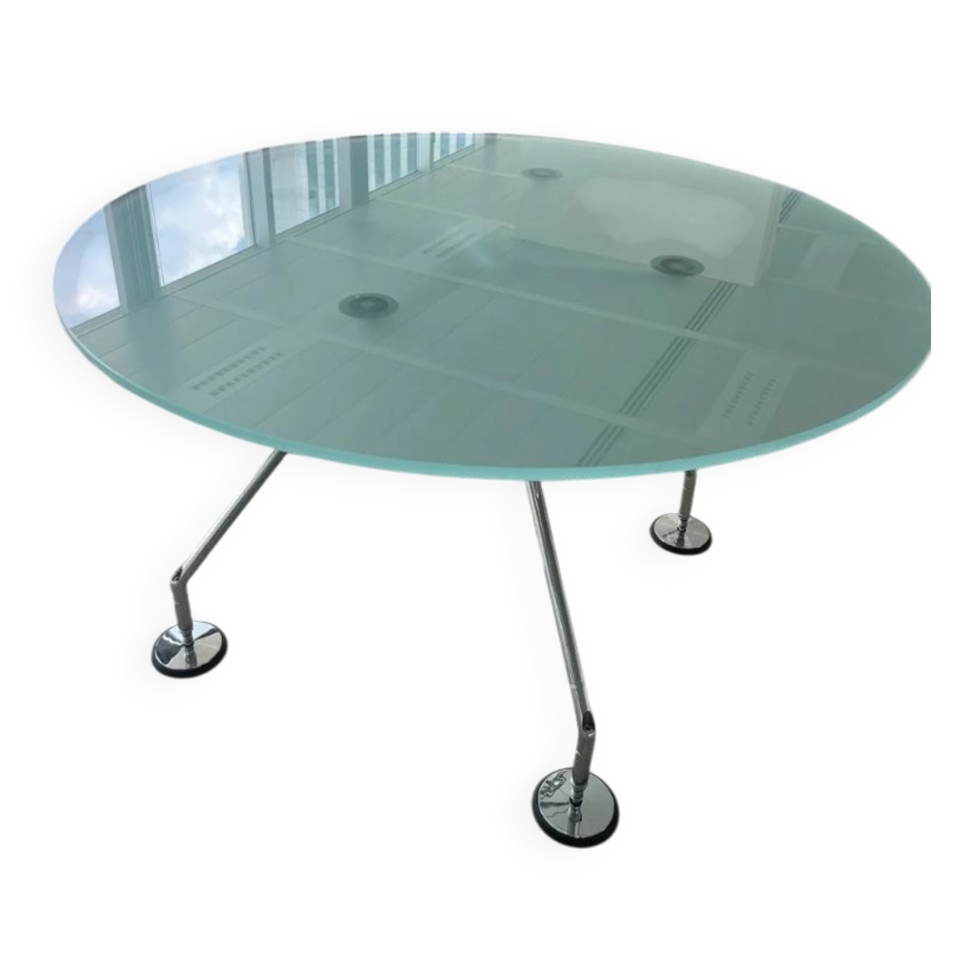 Table Nomos Norman Foster, verre et aluminium.