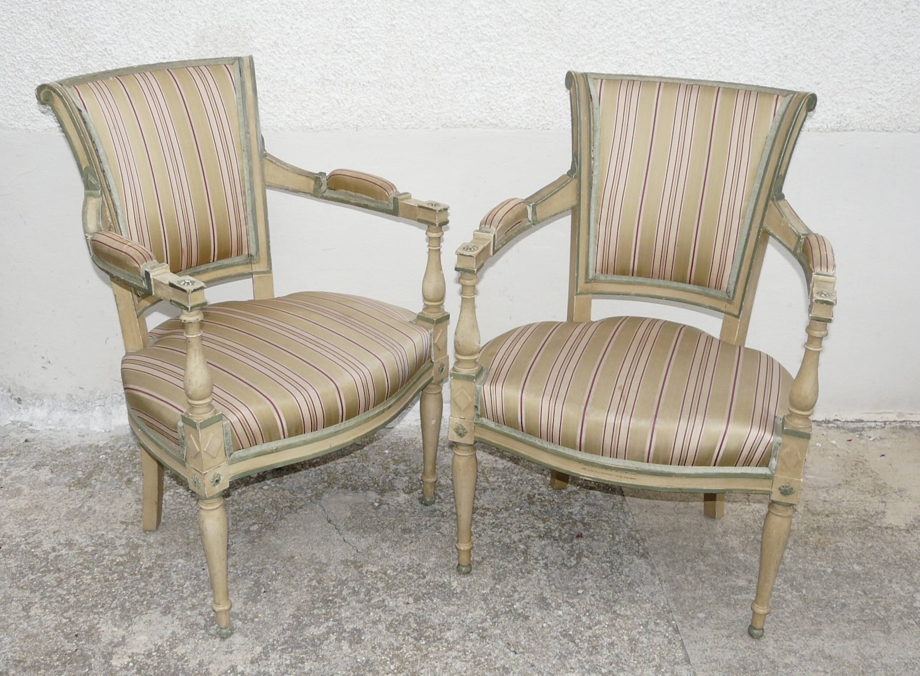 Pair of Directoire style cabriolet armchairs
