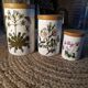 Ceramic jars, floral motif, herbalism, botanics