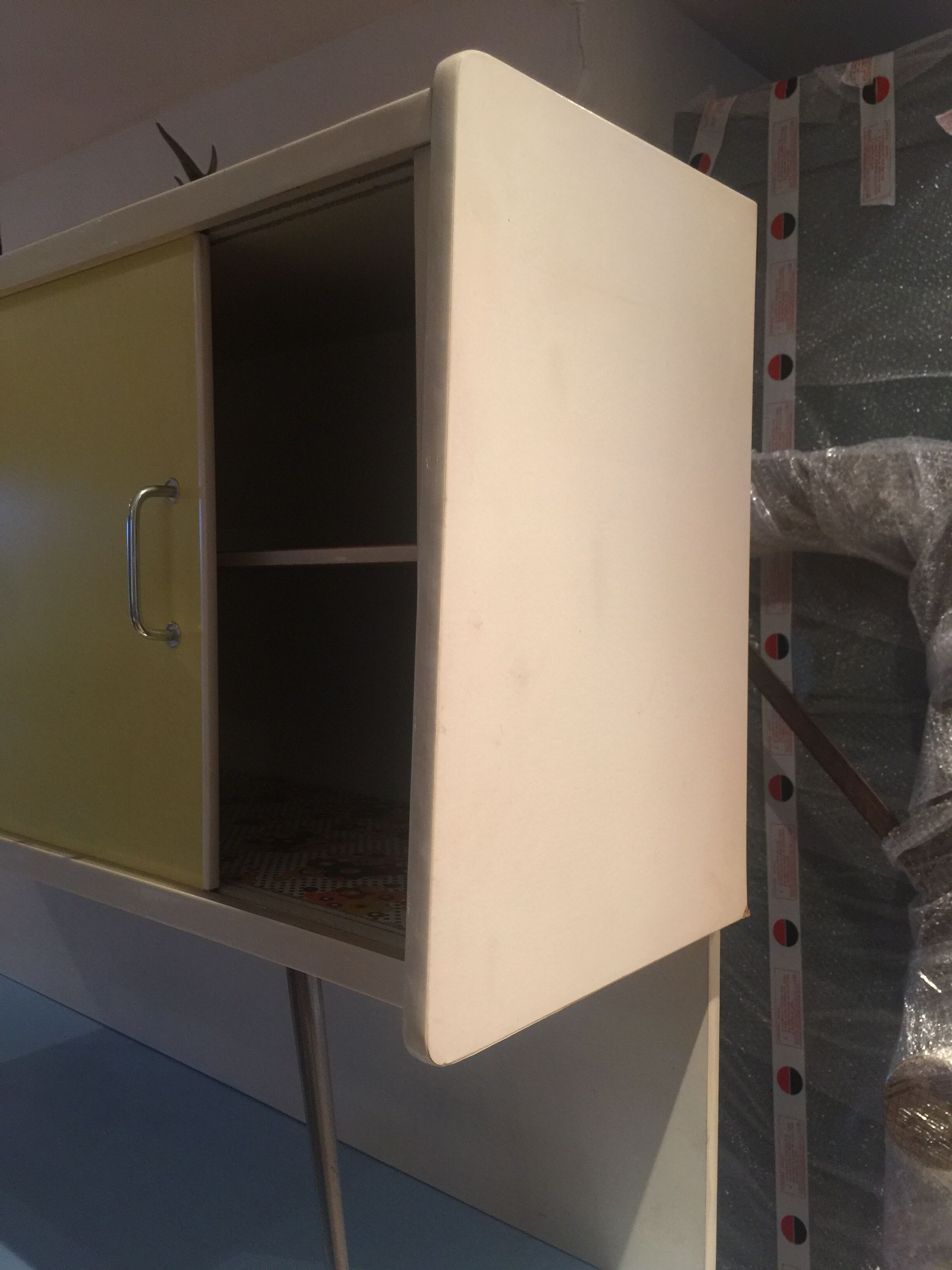 Blue and yellow formica buffet