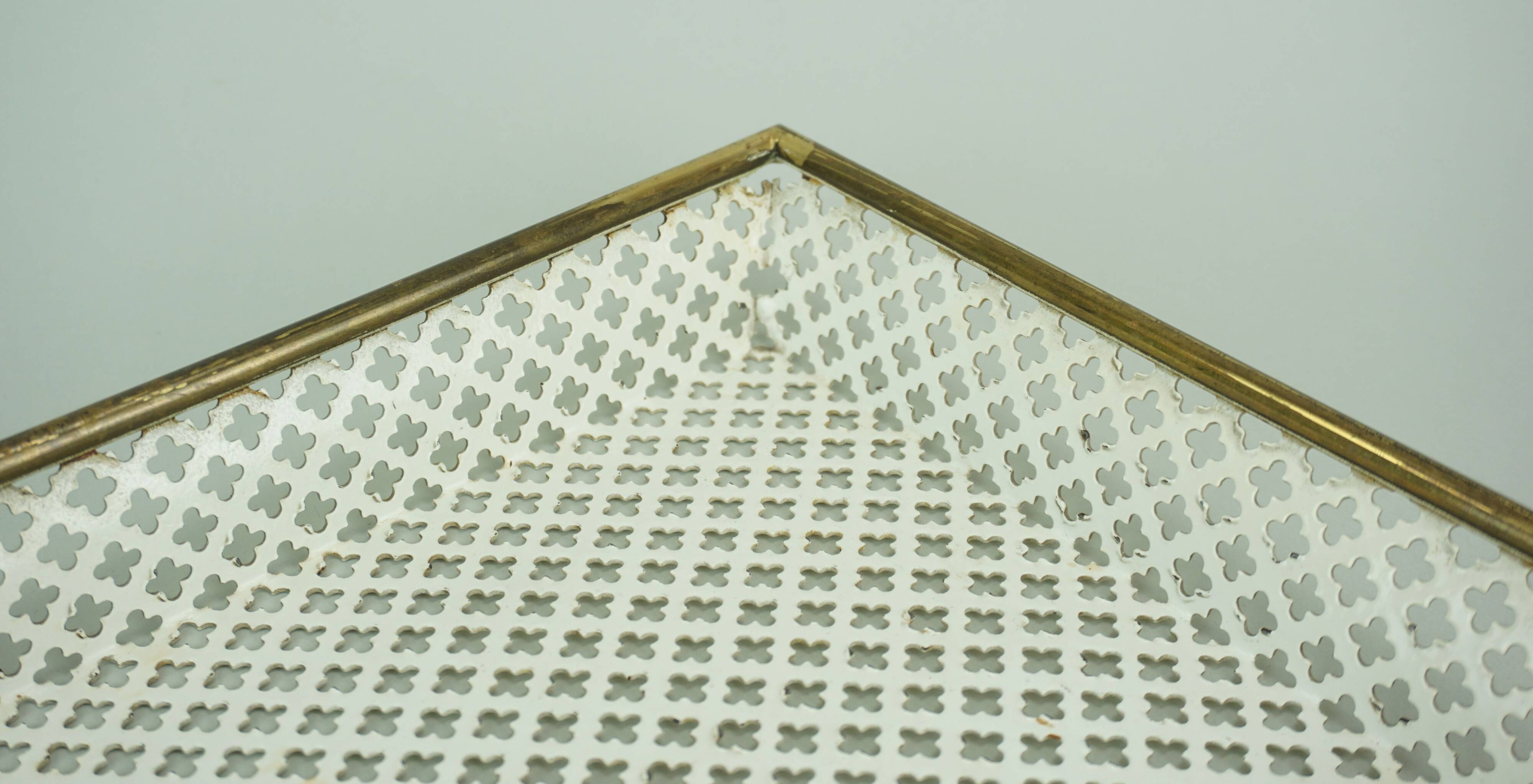 Vintage tray, perforated metal and brass, attr. to mathieu matégot 50s