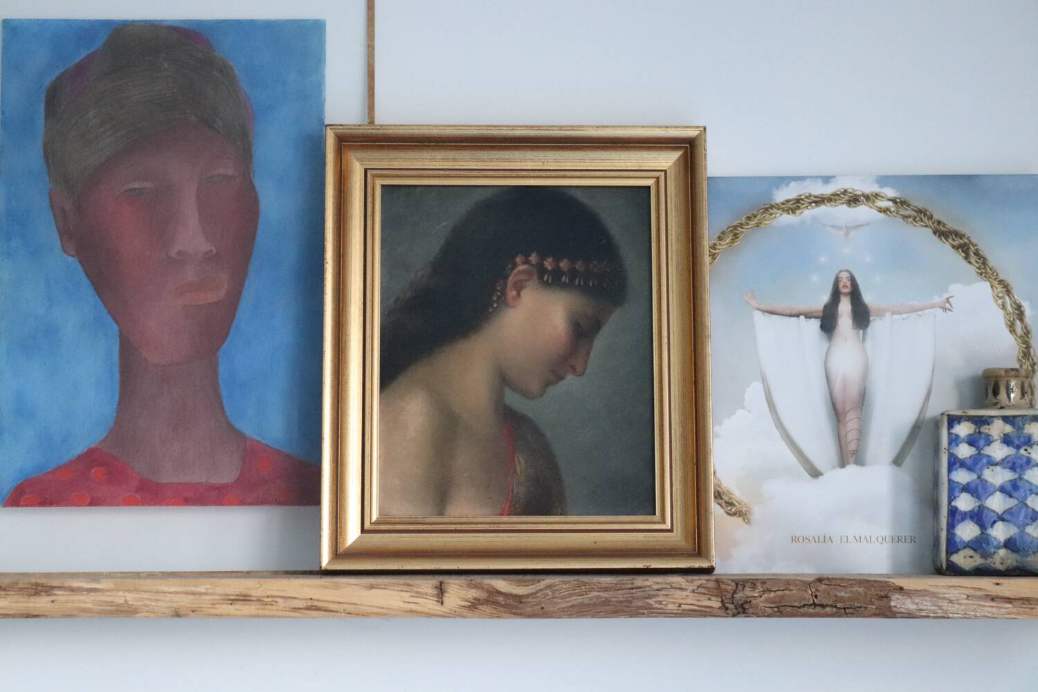Old oil portrait of a woman on panel