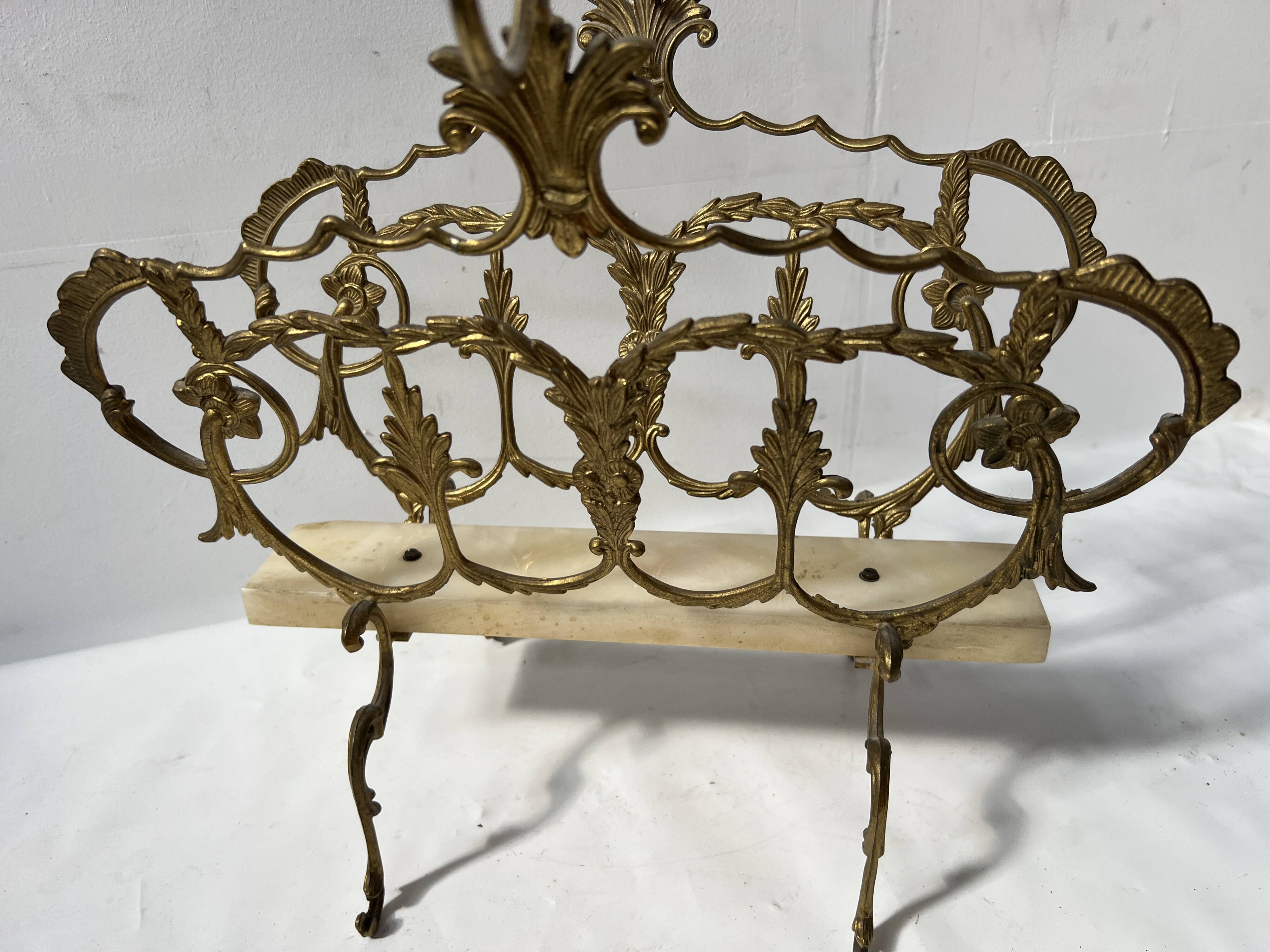 20th century openwork bronze and brass magazine rack