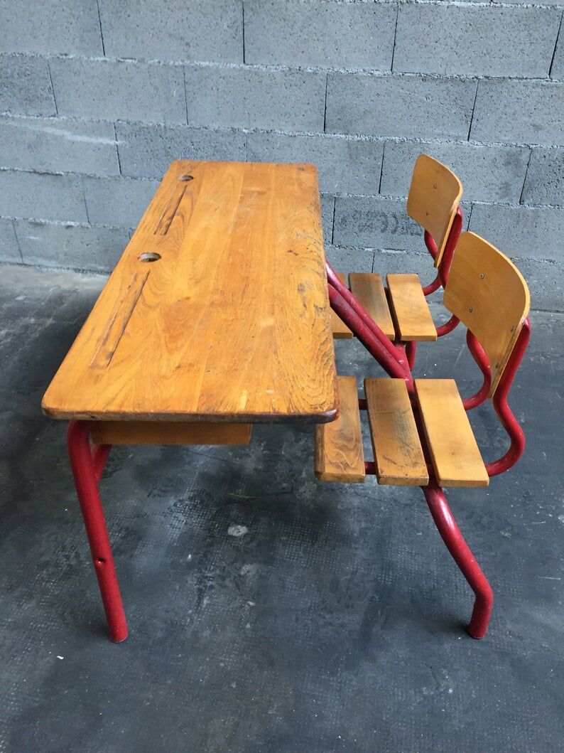 School desk vintage bench