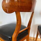 Set of Biedermeier Shovel Chairs in Walnut & Black Leather, Austria, 1820s
